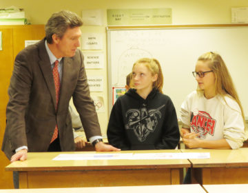 image Inventionland CEO Ken Burk met with JWPMS students in the classroom to hear about their inventions. During the end of the course, their experience culminates with a “Shark Tank” presentation at Inventionland