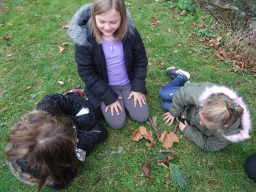 Students create leaf art as they explore seasonal changes with Shaver's Creek environmental educators at after school Science Club.